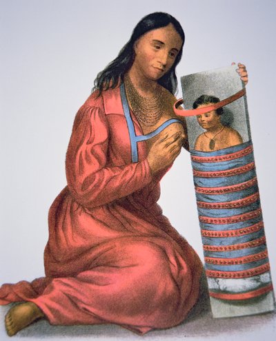Ojibwa 母婴，约 1821 年（彩色石版画） 作者 美国学校