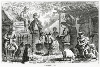 1872年3月23日，来自Appletons Journal的户外生活，故事插图，一个流浪者社区 作者 美国学校