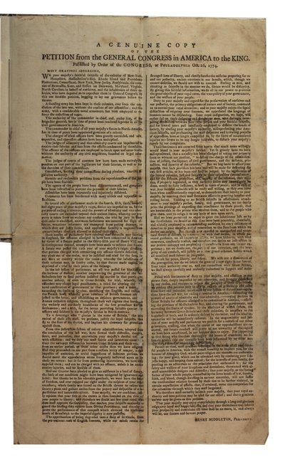 1774年10月26日，来自美国大会的请愿书，国王，大陆会议 作者 American School