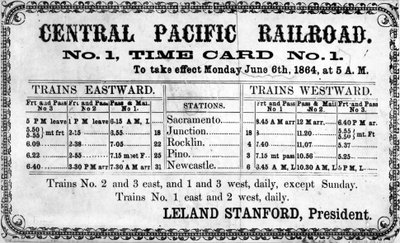 中太平洋铁路公司的照片印刷品1864年6月6日，1864年的原始时间表 作者 美国学校