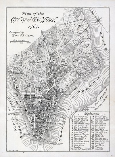 1767年纽约市规划图（石印）。 作者 美国学校