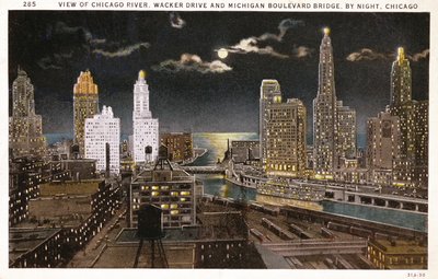 芝加哥明信片之夜，c.1930 作者 美国学校