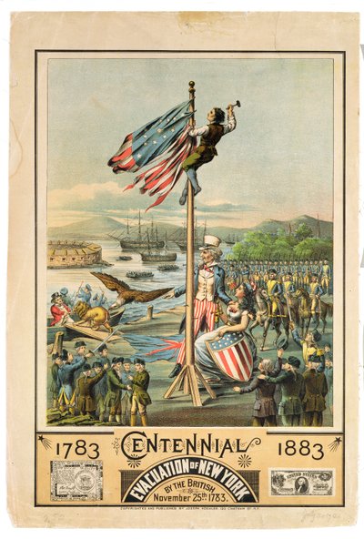 海报在1883年11月25日由英国人宣传纽约疏散百年纪念，1883年 作者 American School