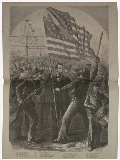 林肯总统参与史蒂文斯堡战役，插图来自“哈珀周刊”，1864年 作者 美国学校