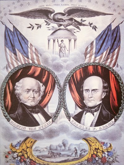 描绘马丁-范布伦（1782-1862）和查尔斯-F-亚当斯（1807-86）的 "自由土壤党 "总统竞选海报 作者 美国学校