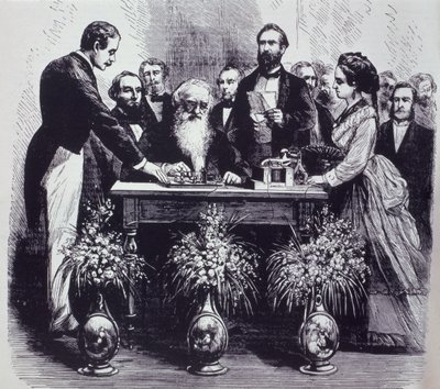 Samuel Finley Breese Morse教授（1791-1872）解释他的发明的功能 作者 美国学校