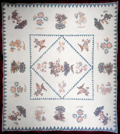 被子Broderie Perse，c.1800（在被子上使用印花棉布） 作者 美国学校