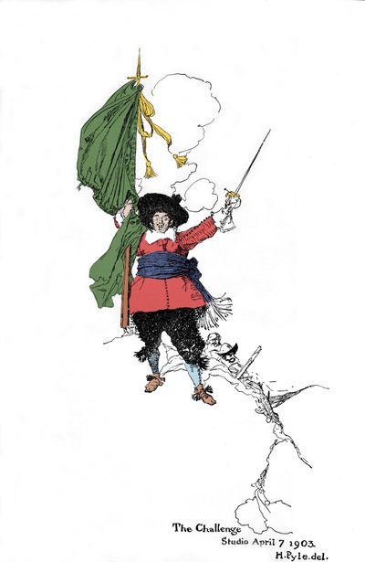 海盗发起挑战的形象--载于美国插图画家霍华德-派尔（1853 - 1911）的《西班牙本岛的海盗和马隆人之书》--1903年 作者 美国学校