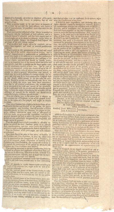 决议印刷纽约州立法会修正宪法的提案，1788年10月 作者 美国学校