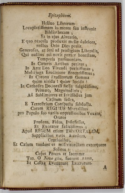 塞缪尔·马瑟，Efitaphium，1724 作者 美国学校