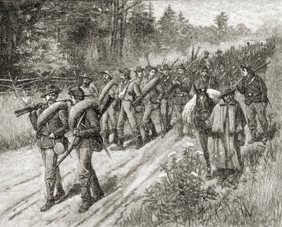 1865年，谢尔曼军队在1885年由AS Barnes und Co.出版的“美国简史”中向海进军 作者 American School