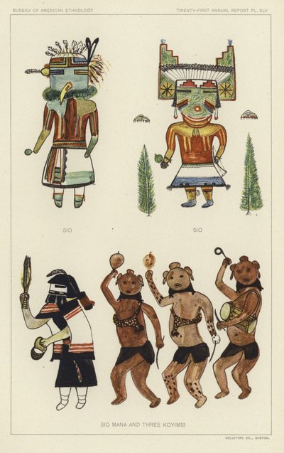 西奥、西奥、西奥马纳和三个科伊姆西（彩色石版画） 作者 美国学校