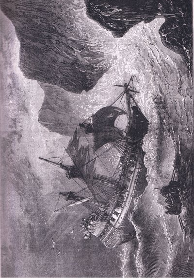 Somers 在岸上运行他的船，插图来自卡塞尔的美国酒吧历史。 由 Petter & Galpin c.1890 (石版画) 作者 美国学校