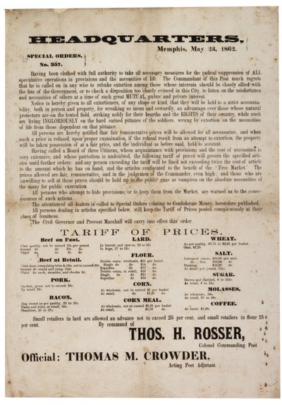 特别订单号1862年5月23日，出版食品价格以防止投机 作者 美国学校