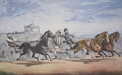 Stella和Alice Gray  -  Lantern和Whalebone，通过看台（在1855年6月5日的联盟球场的双重线束的伟大比赛中），酒吧。 1855年，Currier＆Ives 作者 美国学校