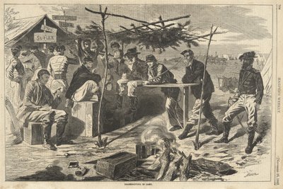 营地里的感恩节，来自《哈珀周刊》，出版。1862年（雕版画） 作者 美国学校