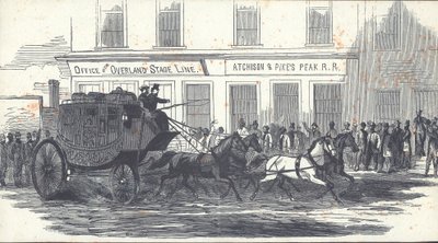 巴特菲尔德陆路邮车，发表于《哈珀周刊》，1866年1月27日（雕刻）。 作者 美国学校