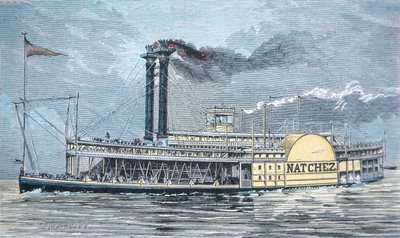 密西西比州侧轮车“Natchez”，约 1870 年（彩色雕刻） 作者 美国学校