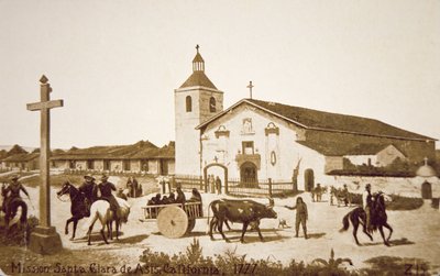 1777年加利福尼亚圣克拉拉-德-阿西斯的西班牙传教所（石印）。 作者 美国学校