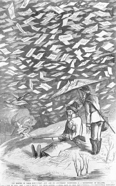 他们不满的冬天，杰夫和他的中尉在一场暴风雪中被超越，c.1894 作者 美国学校