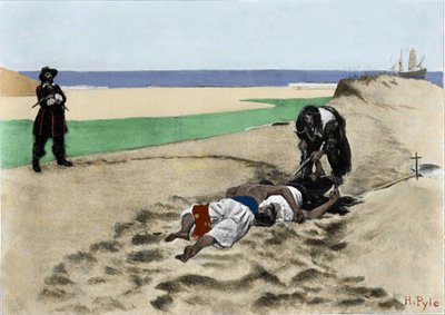 死人不会说话：美国插画家霍华德-派尔（1853 - 1911 年）的《海盗之书》中关于海盗的插图。1887. 作者 美国学校