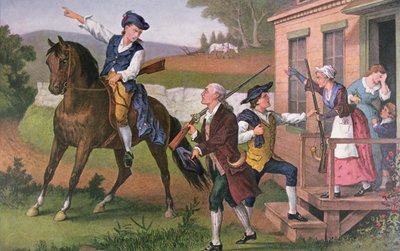 武装对抗英国人的 "一分钟人"，由Currier & Ives出版。 作者 美国学校
