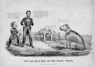 1864年，由纽约Currier＆Ives出版的正确轨道上的老公牛 作者 American School