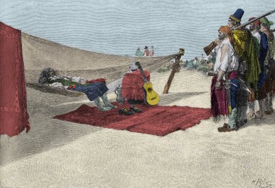 海盗亨利·摩根爵士（Sir Henry Morgan）在1670年左右为巴拿马的袭击而招募人员。“”“海盗”的书籍，作者：霍华德·皮尔（Howard Pyle） 作者 美国学校