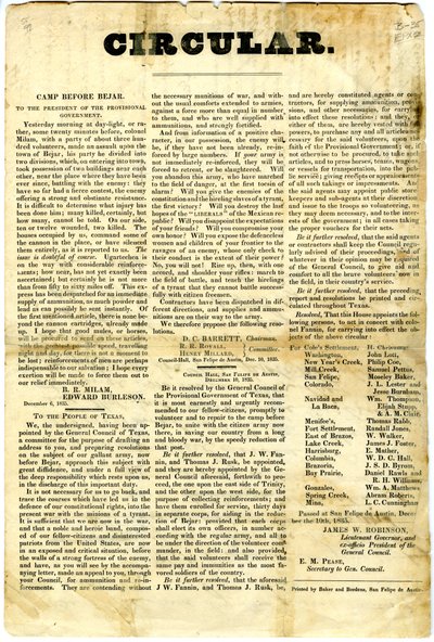 致德克萨斯人民：1835年12月10日在圣安东尼奥贝克萨尔围攻墨西哥驻军 作者 American School