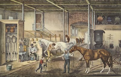 在家里小跑裂缝，模型稳定，酒吧。 1868年，Currier＆Ives 作者 美国学校