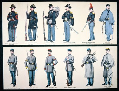 联盟和同盟军制服（彩色石版画） 作者 美国学校