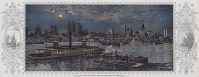 泽西市渡轮上的曼哈顿岛夜景（彩色石版画） 作者 美国学校