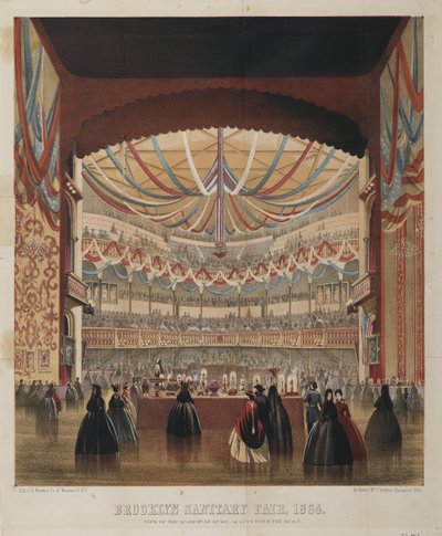 从舞台上看到的音乐学院的视图，布鲁克林卫浴博览会，1864年 作者 美国学校