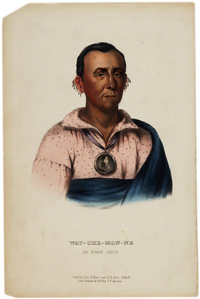 Wat-Che-Mon-Ne，Ioway Chief，由JT Bowen制作，来自北美印第安部落历史的插图，由Thomas L. McKenney和James Hall编写，c.1842-70 作者 美国学校