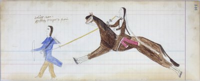 白人部分改为印度，插图来自黑马Ledger，1877-79（铅笔和蜡笔在纸上） 作者 美国学校