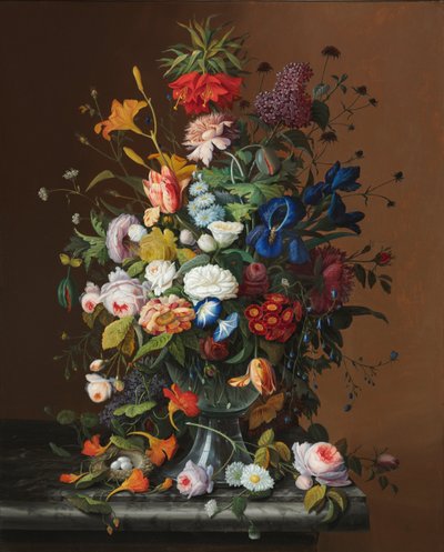 鸟巢花卉静物 作者 美国人Severin Roesen
