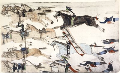 小比格恩战役，美国蒙大拿州，1876年6月25-26日 c1900 作者 阿莫斯（Amos）Bad Heart Buffalo