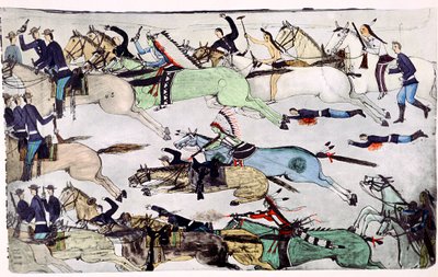 小大角战役，美国蒙大拿州，1876年6月25日至26日，c1900 作者 阿莫斯（Amos）Bad Heart Buffalo