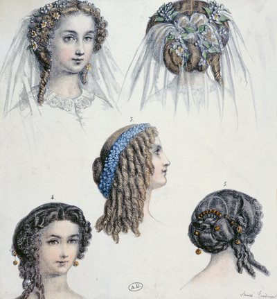 新娘和其他人的发型，c.1853 作者 阿奈斯·图杜兹（Anais Toudouze）