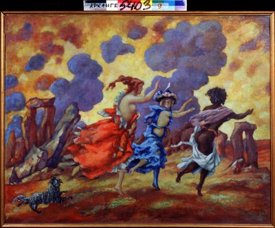 害怕。 阿纳托利·阿法纳西耶维奇·阿拉波夫（Anatoly Afanasyevich Arapov，1876-1949）的绘画。 布面油画，71 x 90 厘米。 俄罗斯艺术，象征主义。 地区艺术博物馆，阿尔汉格尔斯克（俄罗斯）。 作者 阿纳托利·阿凡纳西耶维奇·阿拉波夫（Anatoly Afanasyevich Arapov）