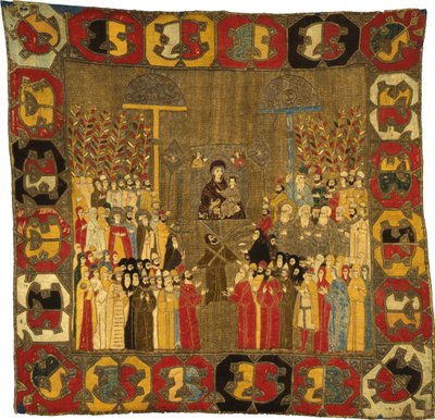 1498年4月8日在莫斯科举行的棕榈周日游行。佐伊·帕拉约洛基娜（Zoe Palaiologina）带着女儿留在伊凡三世（Ivan III），瓦拉奇亚州埃琳娜（Elena），D，1498年 作者 古代俄罗斯艺术