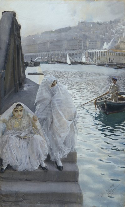 来自 Algiers Harbour Par Zorn，Anders Leonard (1860-1920)。 纸本水彩，尺寸：67x41 作者 伦纳德·佐恩与众不同