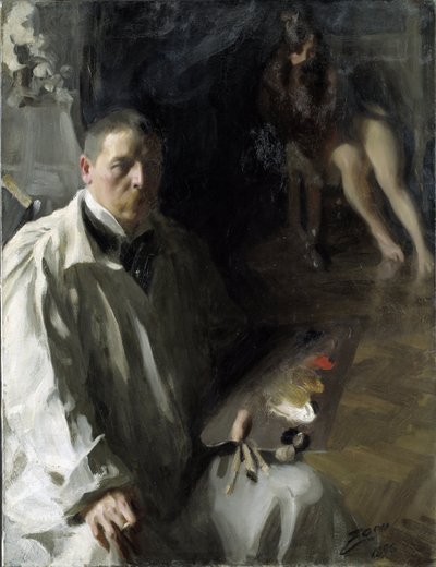 与模特的自画像 par Zorn, Anders Leonard (1860-1920).布面油画，尺寸：117x94 作者 伦纳德·佐恩与众不同