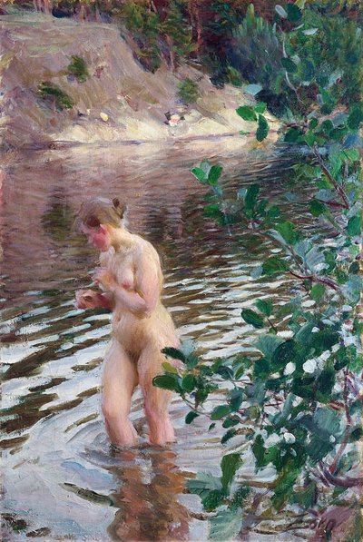 冷溪帕佐恩，安德斯·伦纳德 (1860-1920)。 布面油画，尺寸：98x66 作者 伦纳德·佐恩与众不同