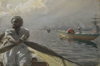 土耳其船民在君士坦丁堡港口，1886年（纸上写着） 作者 伦纳德·佐恩与众不同