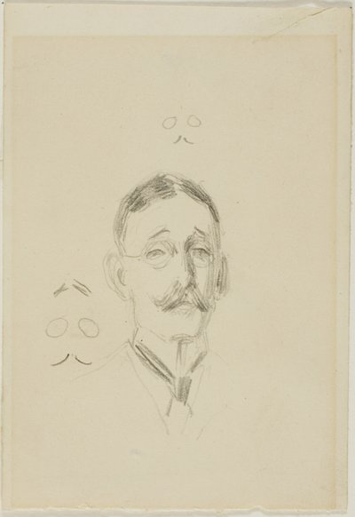 戴眼镜男子的头像及两幅素描画 作者 安德斯·佐恩
