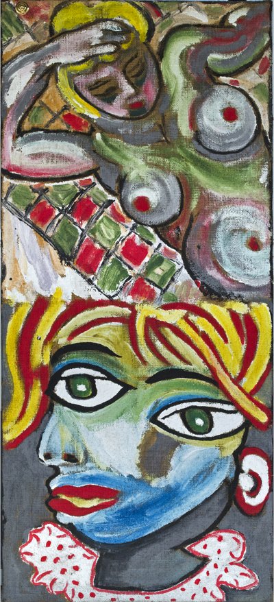 表现主义裸体和立方体肖像，2012 年（丙烯酸黄麻画布，木框拉伸） 作者 