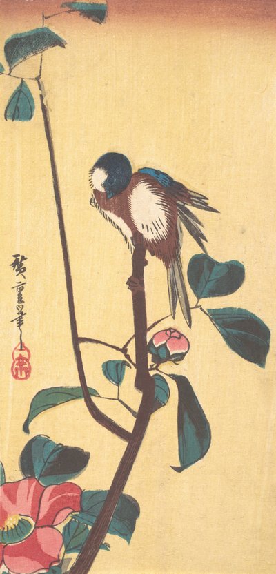 山茶花和蓝头鸟，约1833年，约1833年。 作者 安藤广重