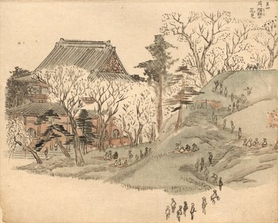 樱花节在山的寺庙。 Suribachi。 作者 安藤广重