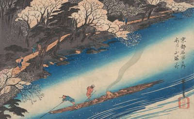 岚山的樱花，来自于《京都名胜》系列，约1834年，约1834年。 作者 安藤广重